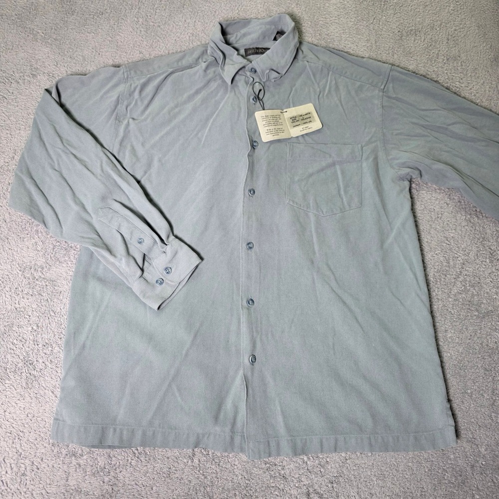 Anthology Mens L Silk Button Down Shirt Celadon‎ Green Herringbone HE-4199TM